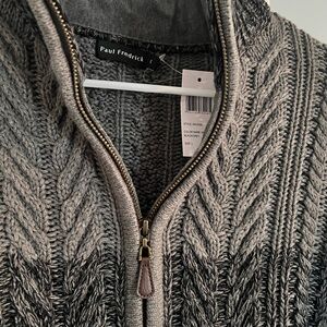 Paul Fredrick Gray Cable Knit Zip-Up Sweater